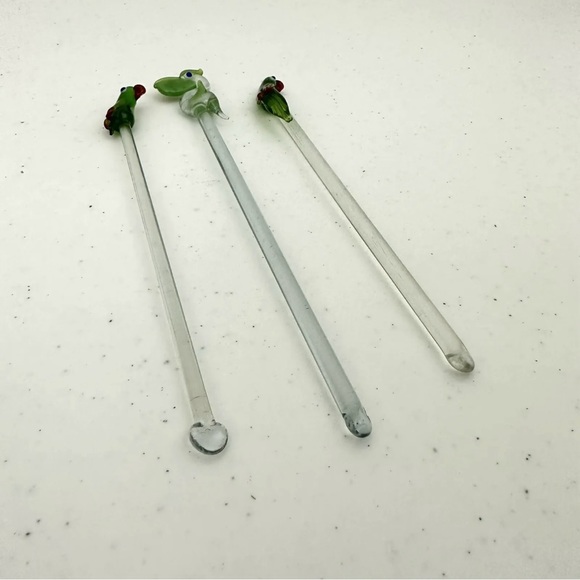Hand Blown Glass Tropical Birds Bar Stir Swizzle Sticks Drink Stirrers Set Of 3 - Picture 4 of 10